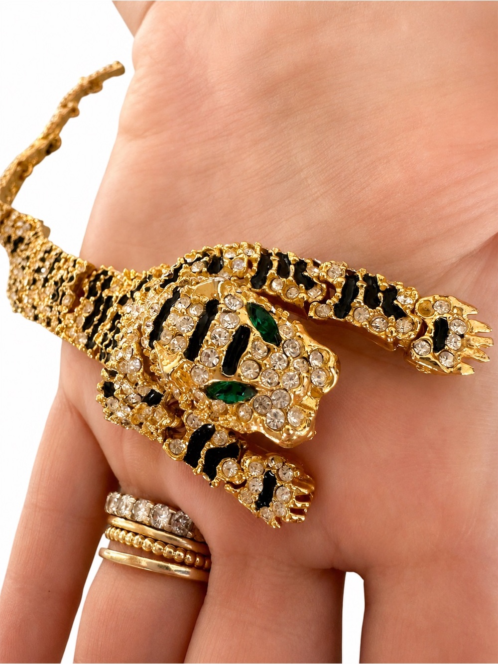 Vintage Articulated Rhinestone Tiger Brooch